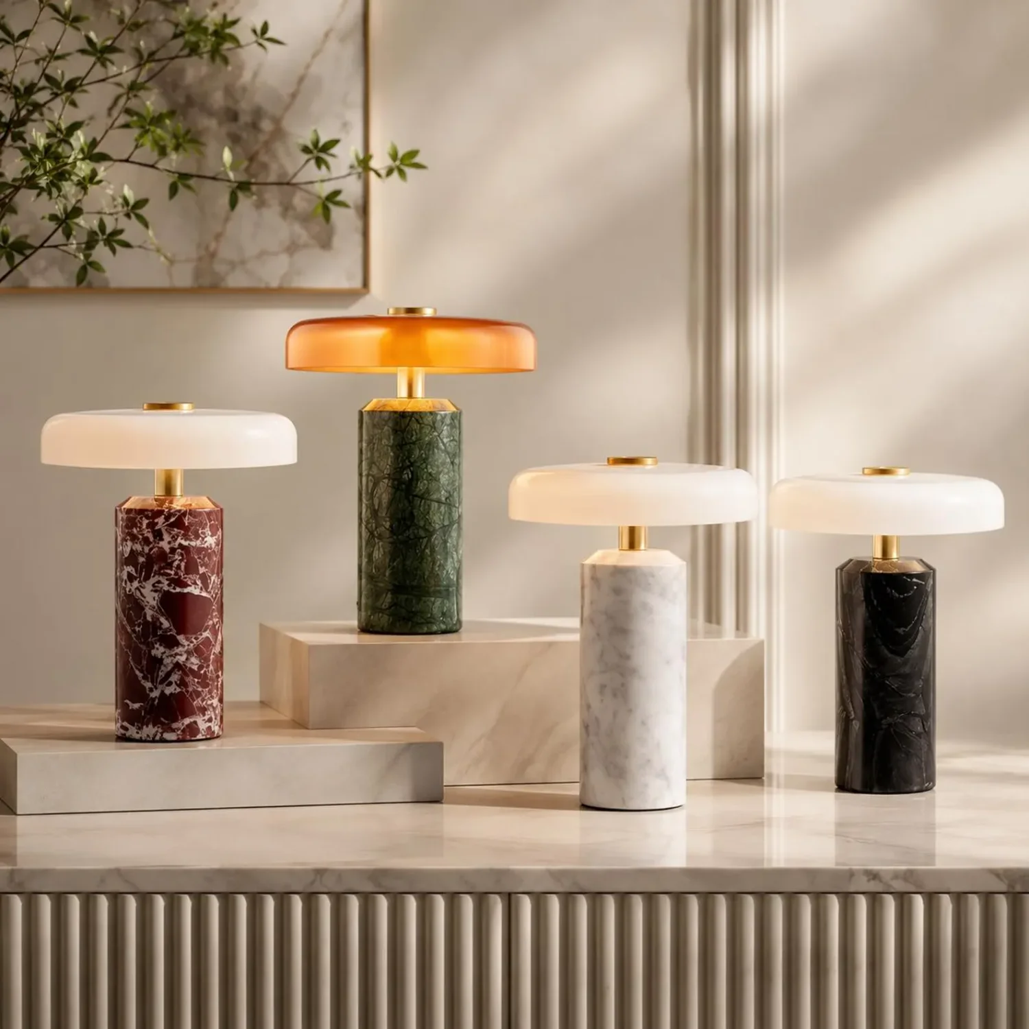 Marble travertine and onyx table lamps for OEM stone lighting collections