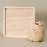 Natural Beige Travertine Cotton Swab Holder, miniatura 3