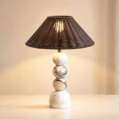Rattan shade marble table lamp OEM manufacturer for decor brands