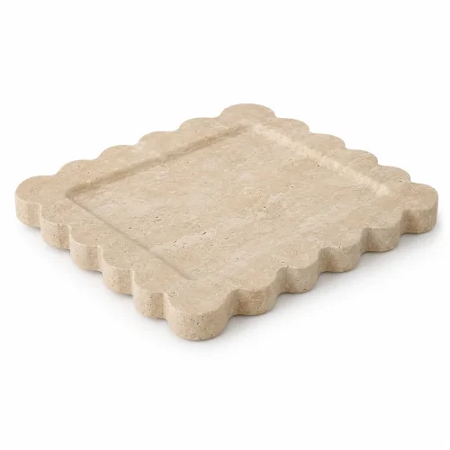 Wholesale Natural Beige Travertine Square Scalloped Decorative Tray OEM Manufacturer China