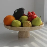 Natural Beige Travertine Footed Fruit Bowl 썸네일 2
