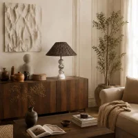MIXL Rattan Shade Marble Table Lamp thumbnail 3