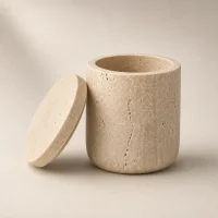 Natural Beige Travertine Candle Jar Holder 썸네일 2