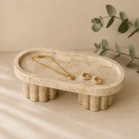 Large Natural Stone 2-Footed Travertine Tray 썸네일 2