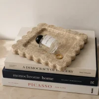 Natural Beige Travertine Square Scalloped Decorative Tray 썸네일 3