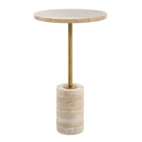 Round Travertine Accent Table thumbnail 1