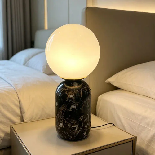 Black cordless rechargeable LED marble table lamp OEM manufacturer