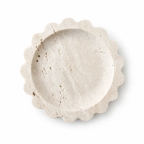 Wholesale Natural Beige Travertine Round Scalloped Decorative Tray OEM Manufacturer China