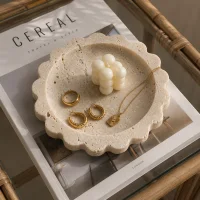 صورة مصغرة 2 للمنتج Natural Beige Travertine Round Scalloped Decorative Tray