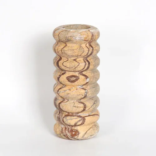 Wholesale Natural Rainforest Brown Marble Threaded Cylindrical Vase OEM Manufacturer China