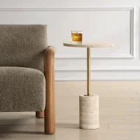 Round Travertine Accent Table thumbnail 2