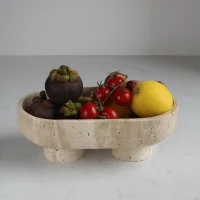 Natural Oval Travertine Fruit Bowl for Kitchen 썸네일 3