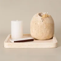 Natural Beige Travertine Cotton Swab Holder, miniatura 2