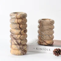 Natural Rainforest Brown Marble Threaded Cylindrical Vase 썸네일 2