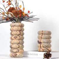 Natural Rainforest Brown Marble Threaded Cylindrical Vase 썸네일 3