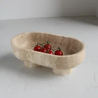 Natural Oval Travertine Fruit Bowl for Kitchen 썸네일 2