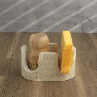 صورة مصغرة 2 للمنتج Natural Beige Travertine 2-Slot Sponge Holder for Kitchen Counter