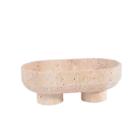 Natural Oval Travertine Fruit Bowl for Kitchen 썸네일 1
