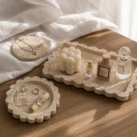 صورة مصغرة 3 للمنتج Natural Beige Travertine Round Scalloped Decorative Tray