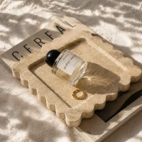 Natural Beige Travertine Square Scalloped Decorative Tray 썸네일 2